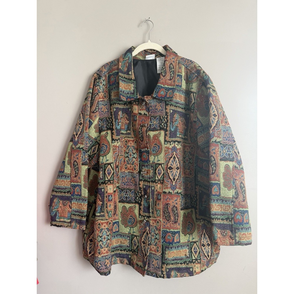 White Stag Jacket Women 22W/24W Tapestry Art to‎ Wear Elephant Colorful